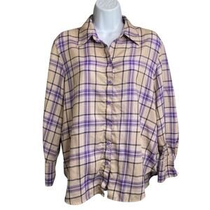 AUM The Voice Of Nature Plaid Flannel Button Up Shirt Est.‎ Size L Sustainable